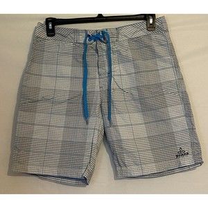 PrAna Swim Trunks Shorts Mens Sz 33 Blue Gray White 100% Nylon Summer Beach Pool